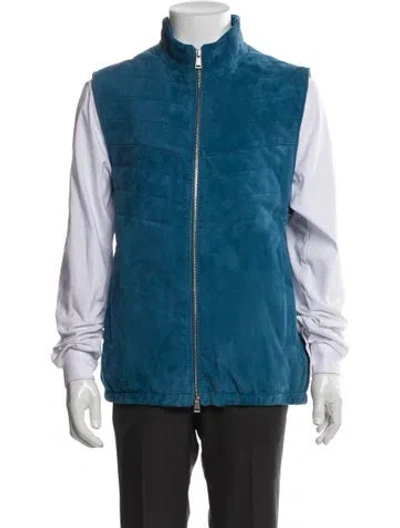 Pre-owned Neiman Marcus Goat Leather Vest In Blue
