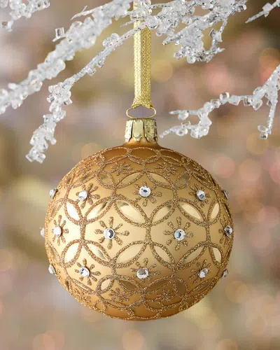 Neiman Marcus Golden Lace Diamond Glitter Glass Ornament