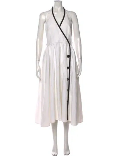 Pre-owned Neiman Marcus Halterneck Midi Length Dress In White