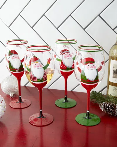 Neiman Marcus Hand-painted Santa Wine Glasses, Set Of 4