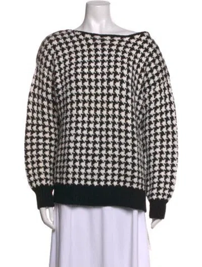 Pre-owned Neiman Marcus Houndstooth Print Bateau Neckline Sweater In Black