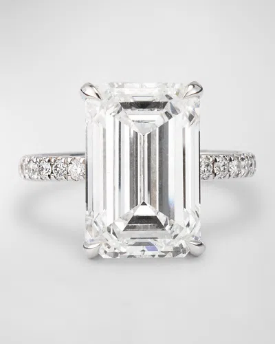 Neiman Marcus Lab Grown Diamonds Lab Grown Diamond 18k White Gold Emerald Cut Ring, 10.0tcw In Green