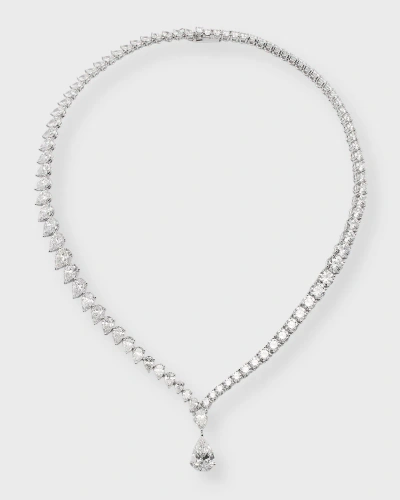 Neiman Marcus Lab Grown Diamonds Lab Grown Diamond 18k White Gold Pear And Round Necklace, 17"l, 36.26ctw In Metallic