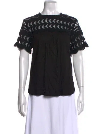 Pre-owned Neiman Marcus Lace Pattern Crew Neck Top In Black