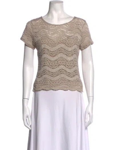 Pre-owned Neiman Marcus Lace Pattern Crew Neck Top In Neutrals