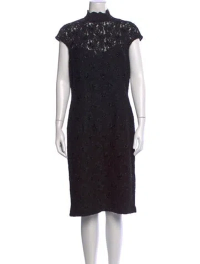 Pre-owned Neiman Marcus Lace Pattern Knee-length Dress In Black