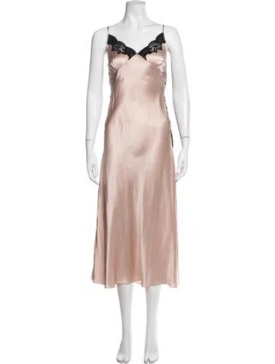 Pre-owned Neiman Marcus Lace Pattern Midi Length Dress In Brown