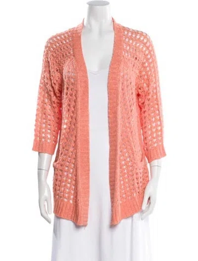 Pre-owned Neiman Marcus Lace Pattern Open Front Sweater In Orange