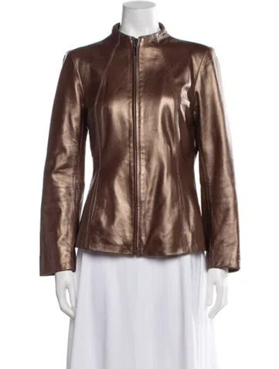 Pre-owned Neiman Marcus Lamb Leather Biker Jacket In Brown