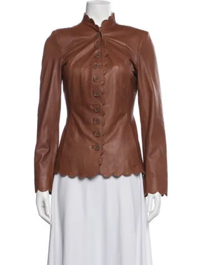 Pre-owned Neiman Marcus Lamb Leather Biker Jacket In Brown