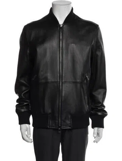 Pre-owned Neiman Marcus Lamb Leather Bomber Jacket In Black