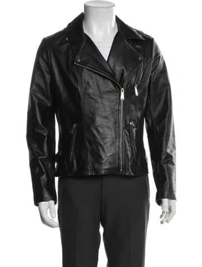 Pre-owned Neiman Marcus Lamb Leather Moto Jacket In Black