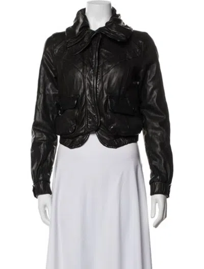 Pre-owned Neiman Marcus Lambskin Biker Jacket In Black
