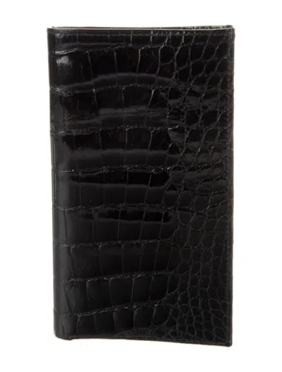 Pre-owned Neiman Marcus Leather Animal Print Bifold Wallet In Black