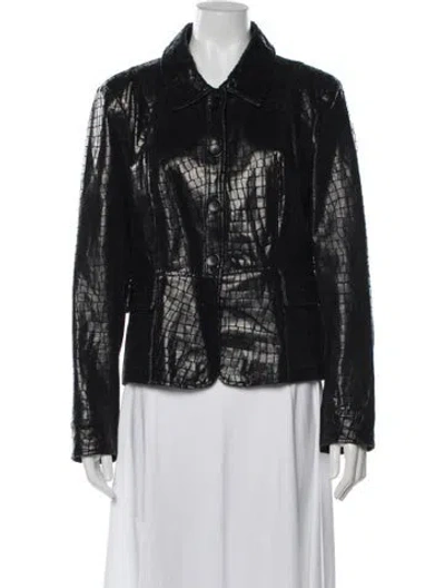 Pre-owned Neiman Marcus Leather Animal Print Blazer In Black