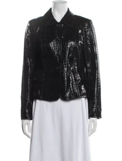 Pre-owned Neiman Marcus Leather Animal Print Blazer In Black
