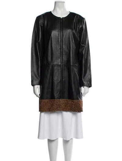 Pre-owned Neiman Marcus Leather Animal Print Coat W/ Tags In Black