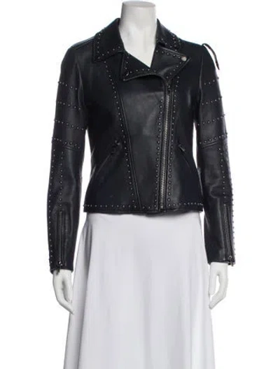 Pre-owned Neiman Marcus Leather Biker Jacket In Blue