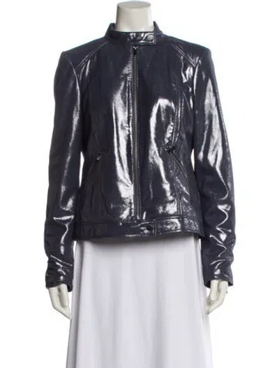 Pre-owned Neiman Marcus Leather Biker Jacket In Blue