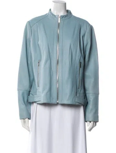 Pre-owned Neiman Marcus Leather Biker Jacket In Blue
