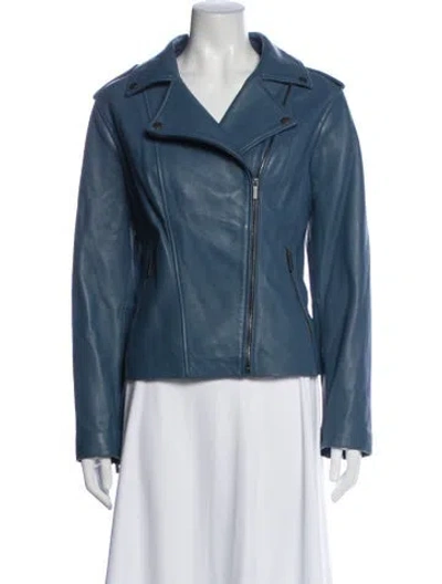Pre-owned Neiman Marcus Leather Biker Jacket In Blue