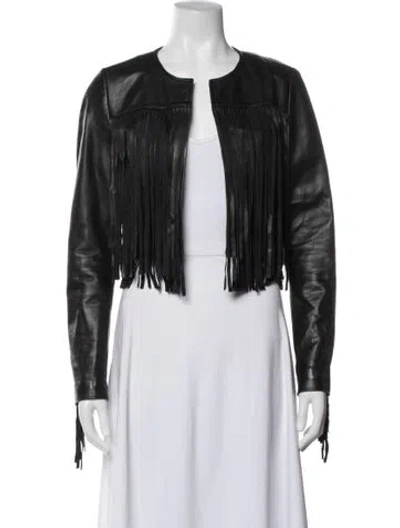 Pre-owned Neiman Marcus Leather Biker Jacket In Blue