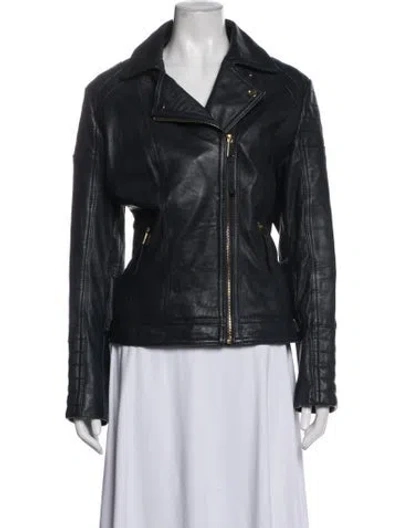 Pre-owned Neiman Marcus Leather Biker Jacket In Blue