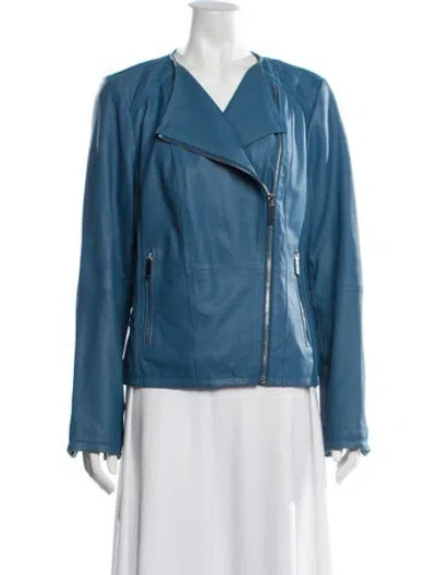 Pre-owned Neiman Marcus Leather Biker Jacket In Blue