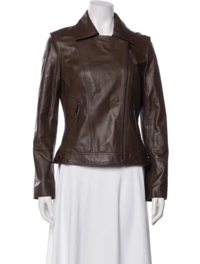 Pre-owned Neiman Marcus Leather Biker Jacket In Brown