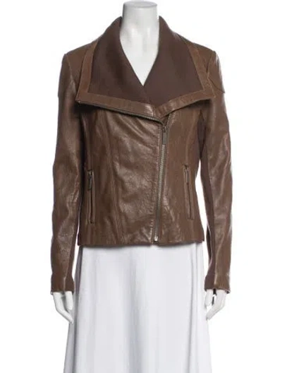 Pre-owned Neiman Marcus Leather Biker Jacket In Brown