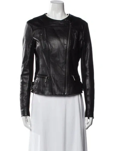 Pre-owned Neiman Marcus Leather Biker Jacket In Gray