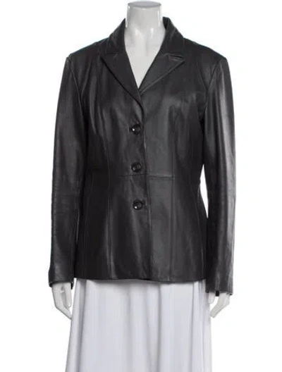 Pre-owned Neiman Marcus Leather Biker Jacket In Gray