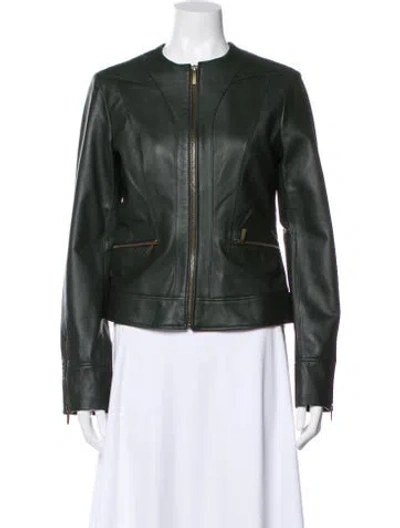 Pre-owned Neiman Marcus Leather Biker Jacket In Green