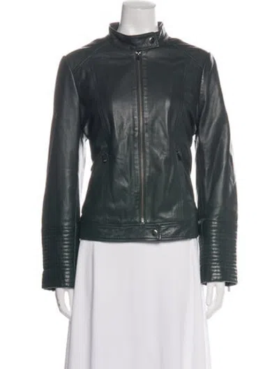 Pre-owned Neiman Marcus Leather Biker Jacket In Green