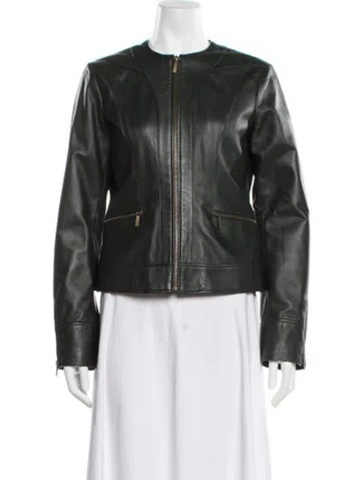 Pre-owned Neiman Marcus Leather Biker Jacket In Green