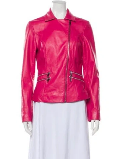 Pre-owned Neiman Marcus Leather Biker Jacket In Pink