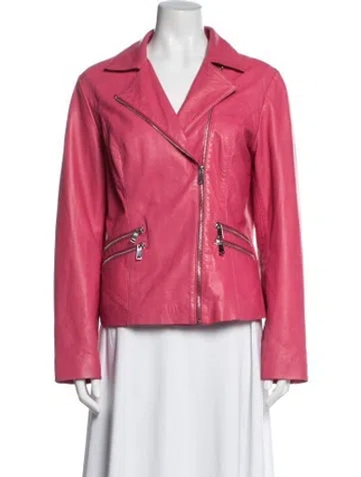 Pre-owned Neiman Marcus Leather Biker Jacket In Pink