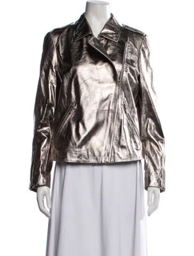 Pre-owned Neiman Marcus Leather Biker Jacket In Silver