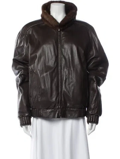 Pre-owned Neiman Marcus Leather Bomber Jacket In Brown