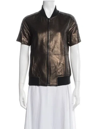 Pre-owned Neiman Marcus Leather Bomber Jacket In Brown/metallic