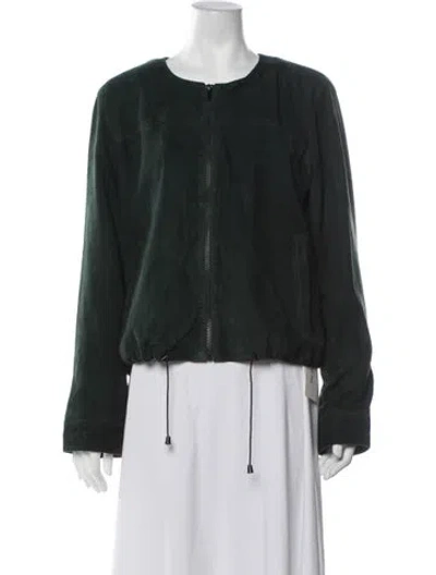Pre-owned Neiman Marcus Leather Bomber Jacket In Green