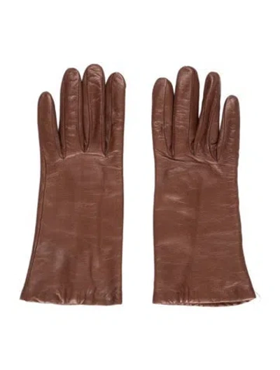 Pre-owned Neiman Marcus Leather Cashmere Lined Gloves In Brown
