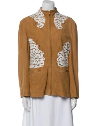 Pre-owned Neiman Marcus Leather Colorblock Pattern Jacket In Brown