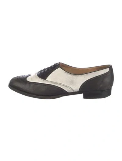 Pre-owned Neiman Marcus Leather Colorblock Pattern Oxfords In Black