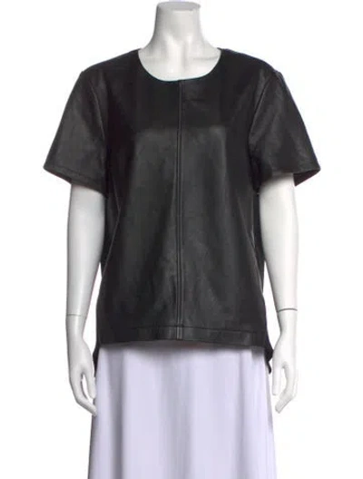 Pre-owned Neiman Marcus Leather Crew Neck Top In Black