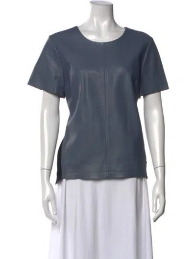 Pre-owned Neiman Marcus Leather Crew Neck Top In Blue