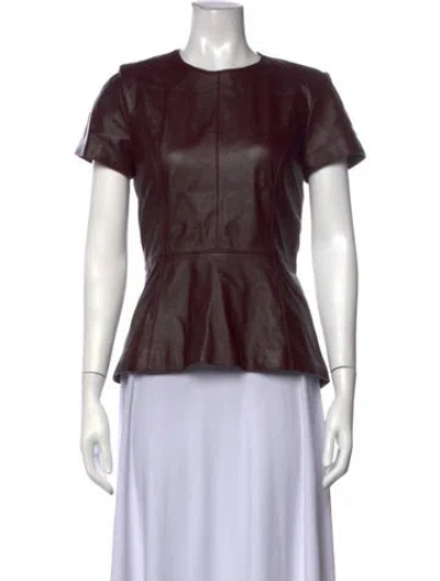 Pre-owned Neiman Marcus Leather Crew Neck Top In Burgundy