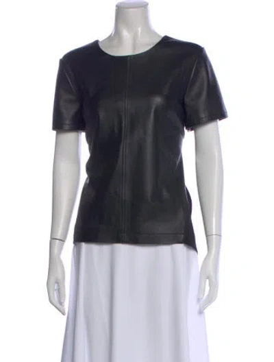 Pre-owned Neiman Marcus Leather Crew Neck Top In Gray