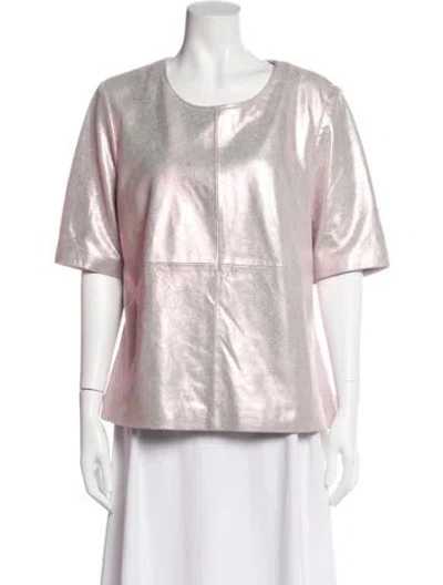 Pre-owned Neiman Marcus Leather Crew Neck Top In Multi