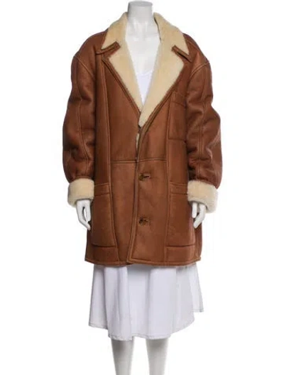 Pre-owned Neiman Marcus Leather Faux Fur Coat In Brown